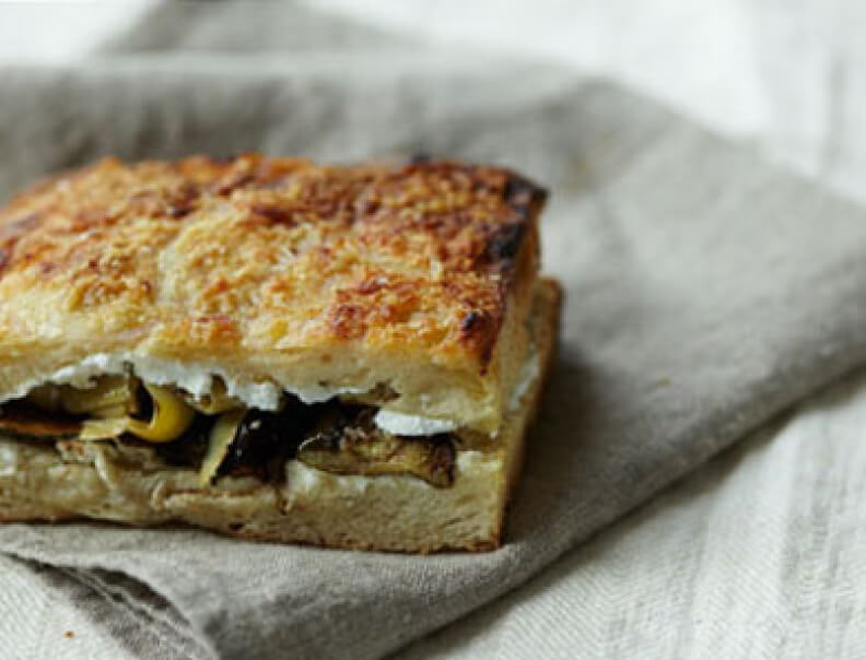 Balsamic, Zucchini, Artichoke, and Chèvre Focaccia