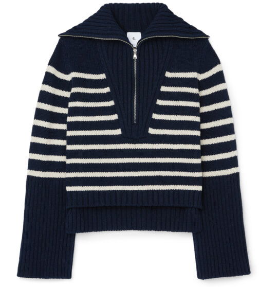 G. Label Shand Half-Zip Striped merino Sweater goop, $595