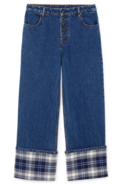 G. Label Spitzer Button-Fly Plaid-Cuffed Jeans