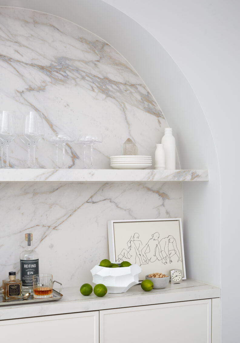 Gwyneth White Marble Closet Vanity with Shelves