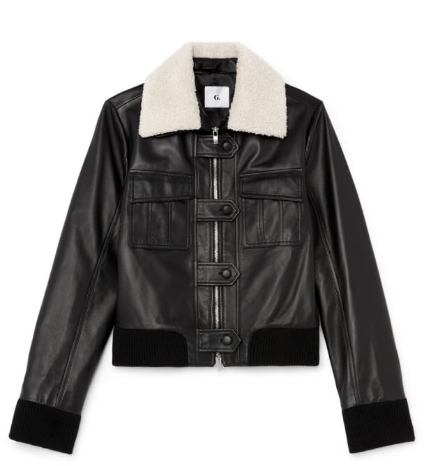 TYPHAINE SHERPA-COLLAR LEATHER JACKET