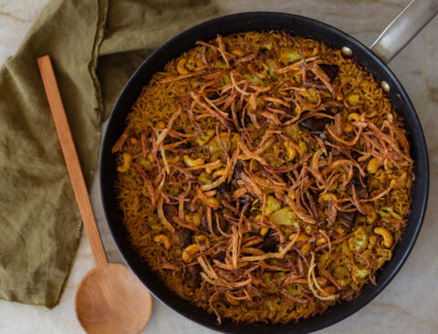 Baked Cauliflower and Mushroom Pilaf