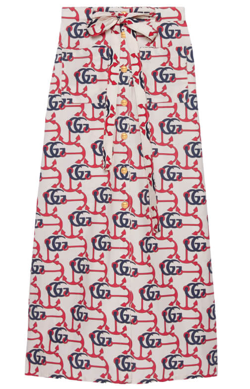 GUCCI Double G Anchor Print Cotton Skirt