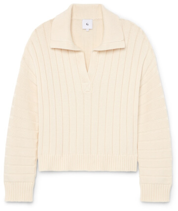 G. LABEL BY GOOP Roode Polo-Collar Ribbed Sweater
